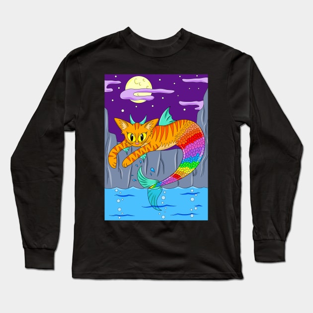 Rainbow Mer-cat Long Sleeve T-Shirt by MelanieJeyakkumar